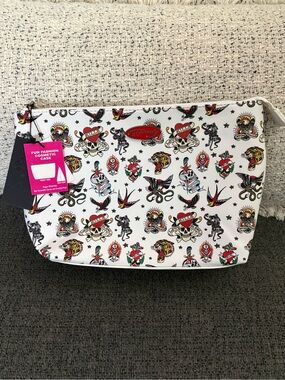 Ed Hardy White Tattoo Print Cosmetic Case